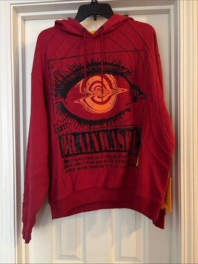 NWT Civilized Red Graphic 'Brainwashed ' Hoodie with Eye Motif size medium